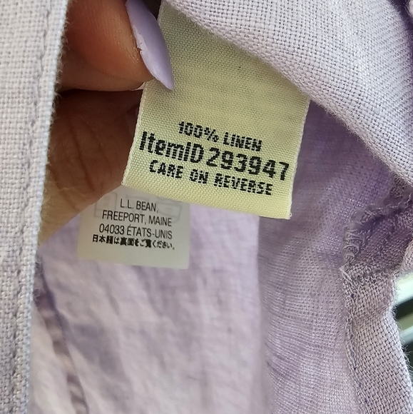 VINTAGE L.L. Bean Button Down 100% Linen Long Sleeve Purple Embroider Floral XL - Picture 4 of 6